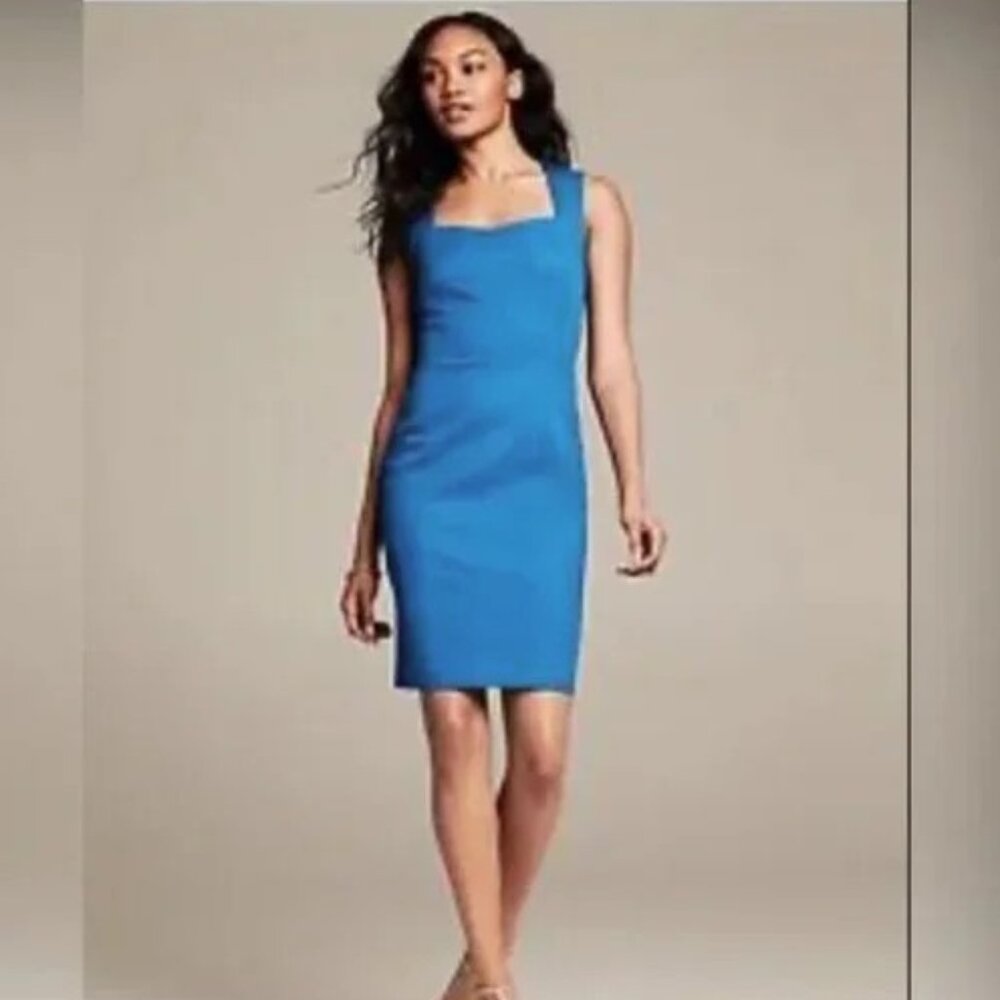 NWOT Banana Republic Teal Blue Sloan Sheath Midi Dress Size 6 - Picture 2 of 16